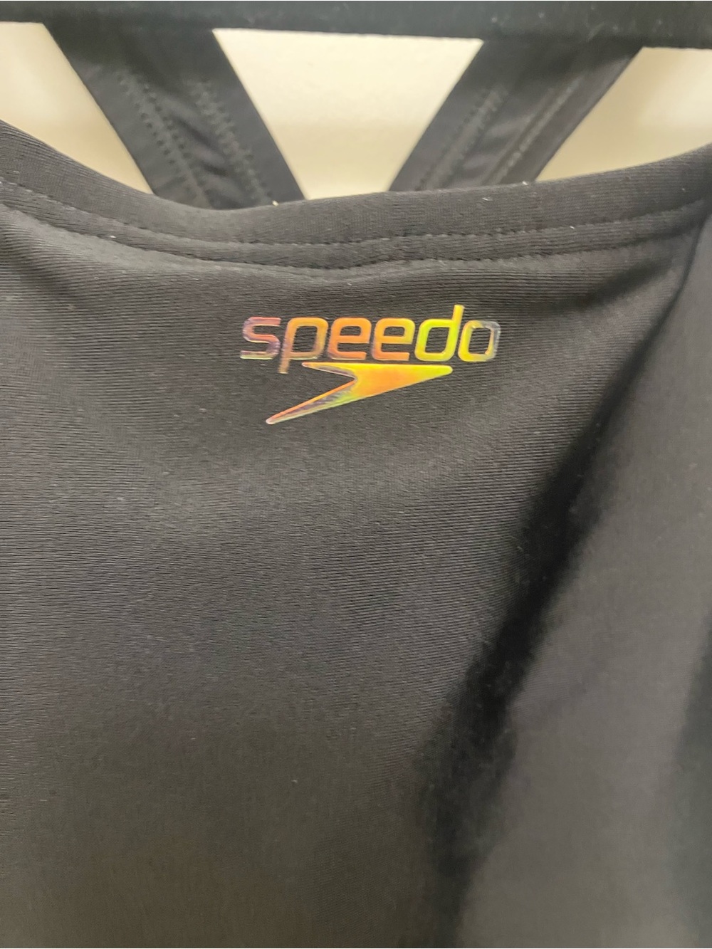 Speedo Black One-Piece racing Swimsuit with Iridescent Logo size 8 NWT - Picture 2 of 14